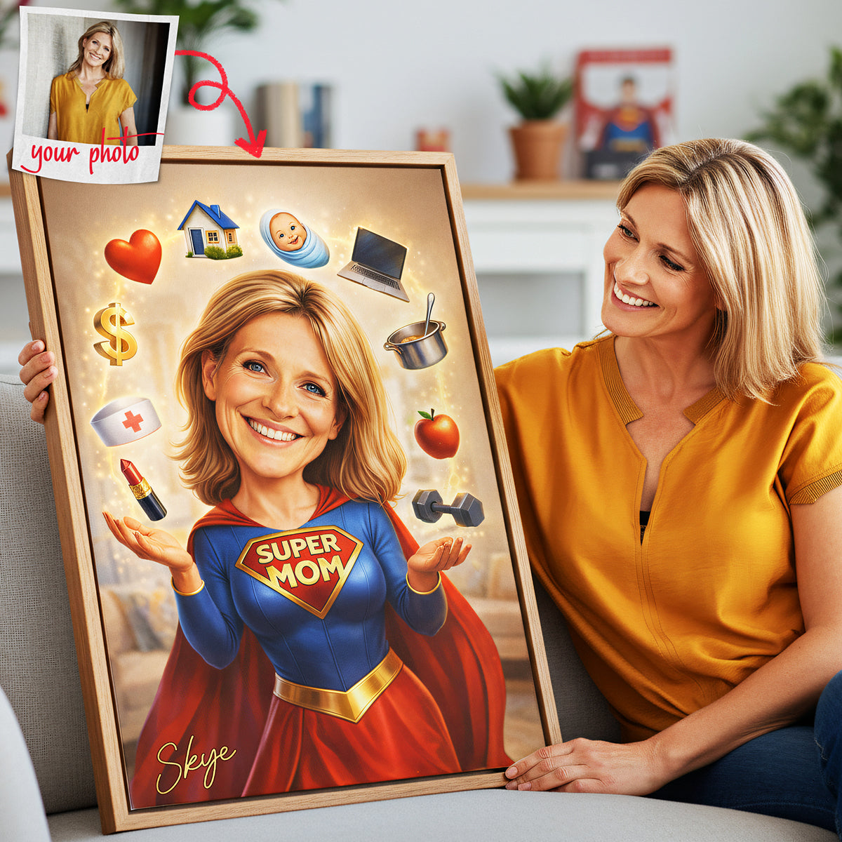 “Celebrating Her Unmatched Strength” - Powerful Mom Poster, Custom Photo Portrait Gift for Mom, Perfect Mother’s Day Gift Poster & Canvas PopCulturePrints