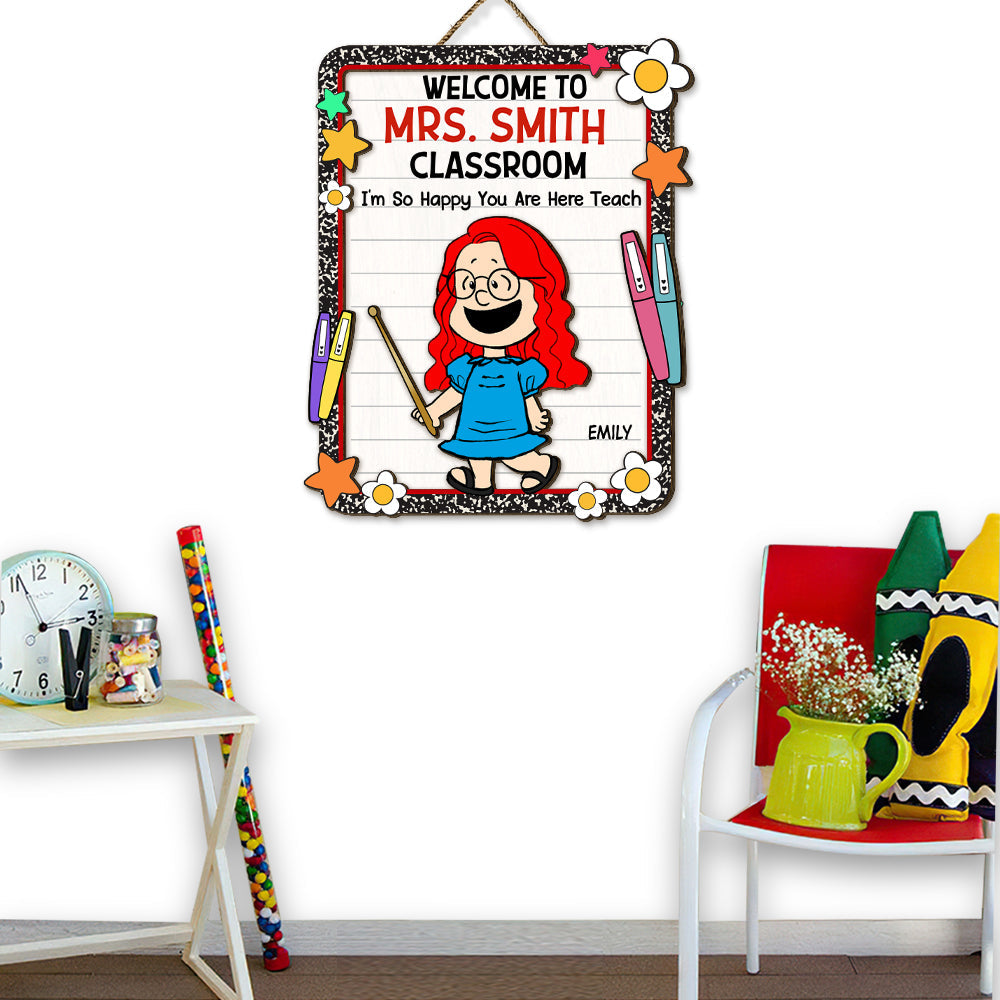 Personalized Teacher Classroom Welcome Sign - Cartoon Character Theme