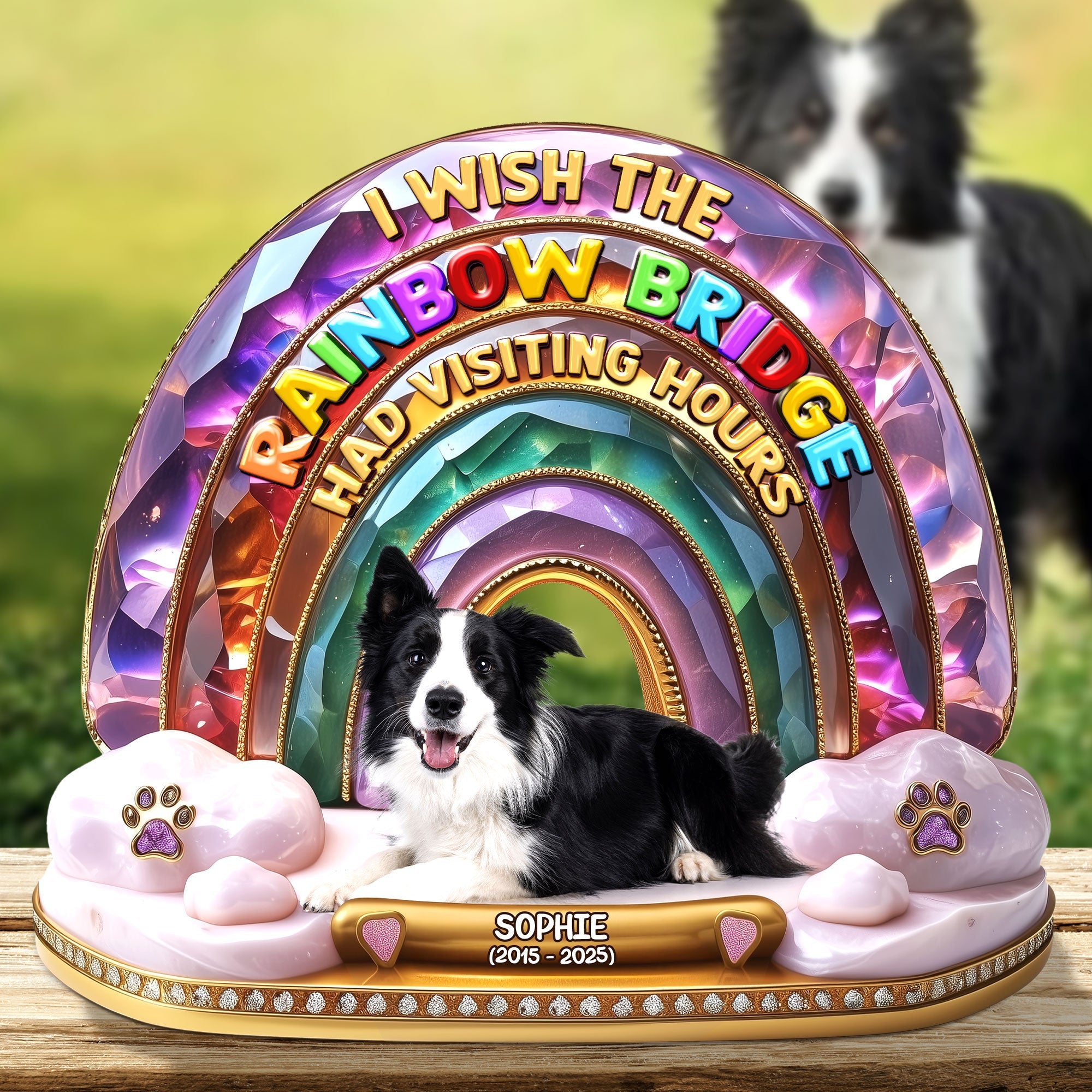 I Wish the Rainbow Bridge Had Visiting Hours - Custom Memorial Dog Plaque for Dog Lovers Shaped Plaques PopCulturePrints