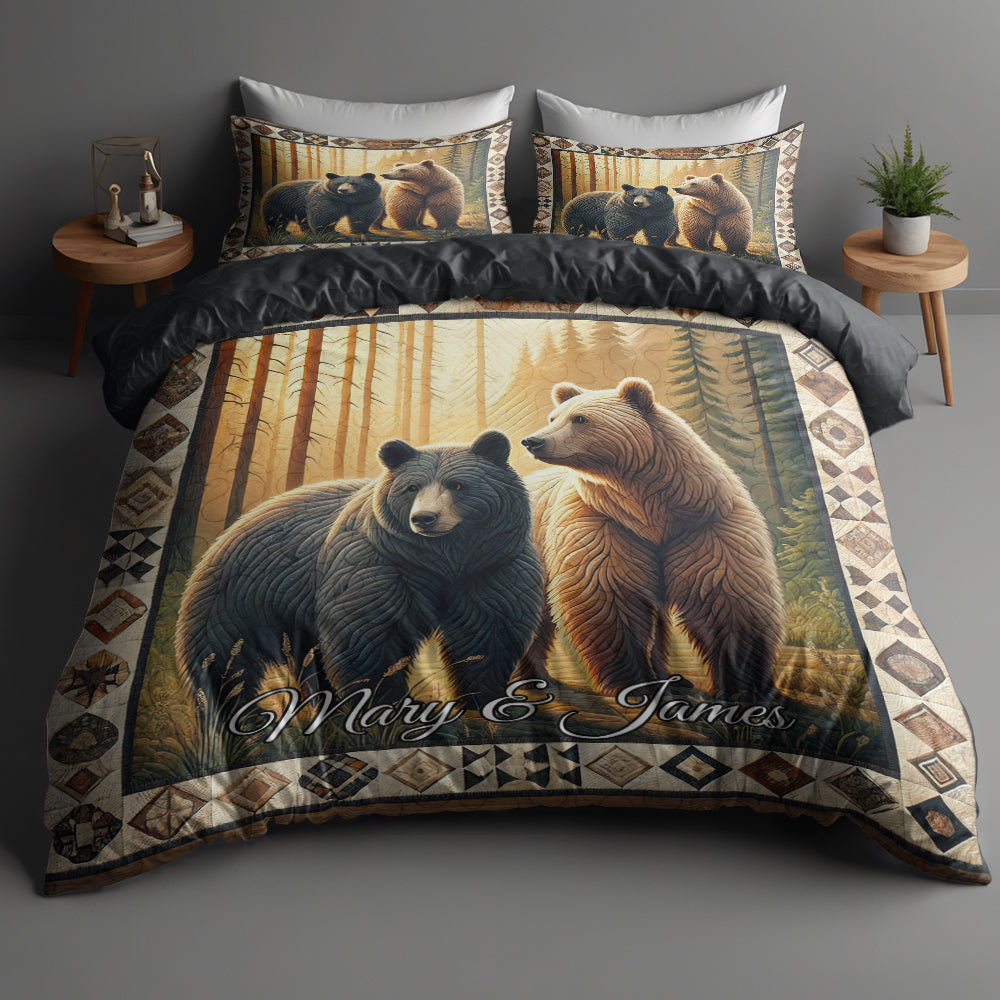 Personalized Bear Couple Quilt Bedding Set - Perfect Gift for Couples Blanket PopCulturePrints