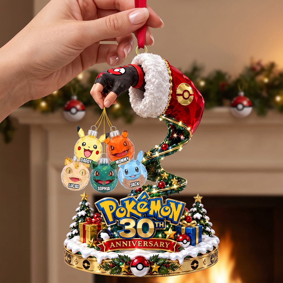 Celebrate Together: 30th Anniversary Pokémon Acrylic Ornament - Personalized Christmas Gift for Family