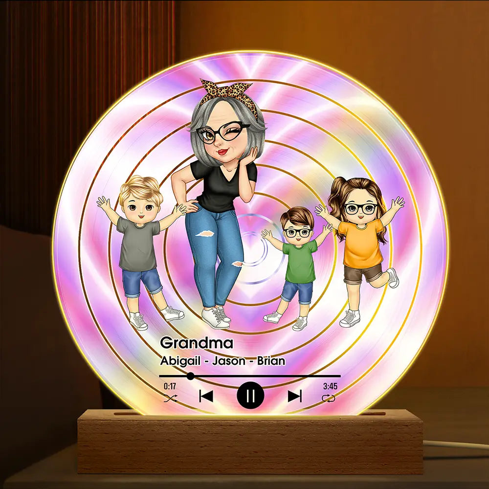 "A Personalized Touch of Love - Turban Grandma Decorative Vinyl Record With Grandkids - Custom Gift for Grandma, Mom & Kids" 3D Led Light PopCulturePrints