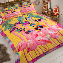 Load image into Gallery viewer, Personalized Flamingo Quilt Bed Set - Christmas Edition Blanket PopCulturePrints
