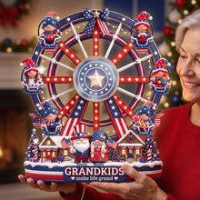 Load image into Gallery viewer, “Grandkids Make Life Grand” - USA Gnome Ferris Wheel Acrylic Light Box - Personalized Christmas Gift for Family, Friends, &amp; Loved Ones
