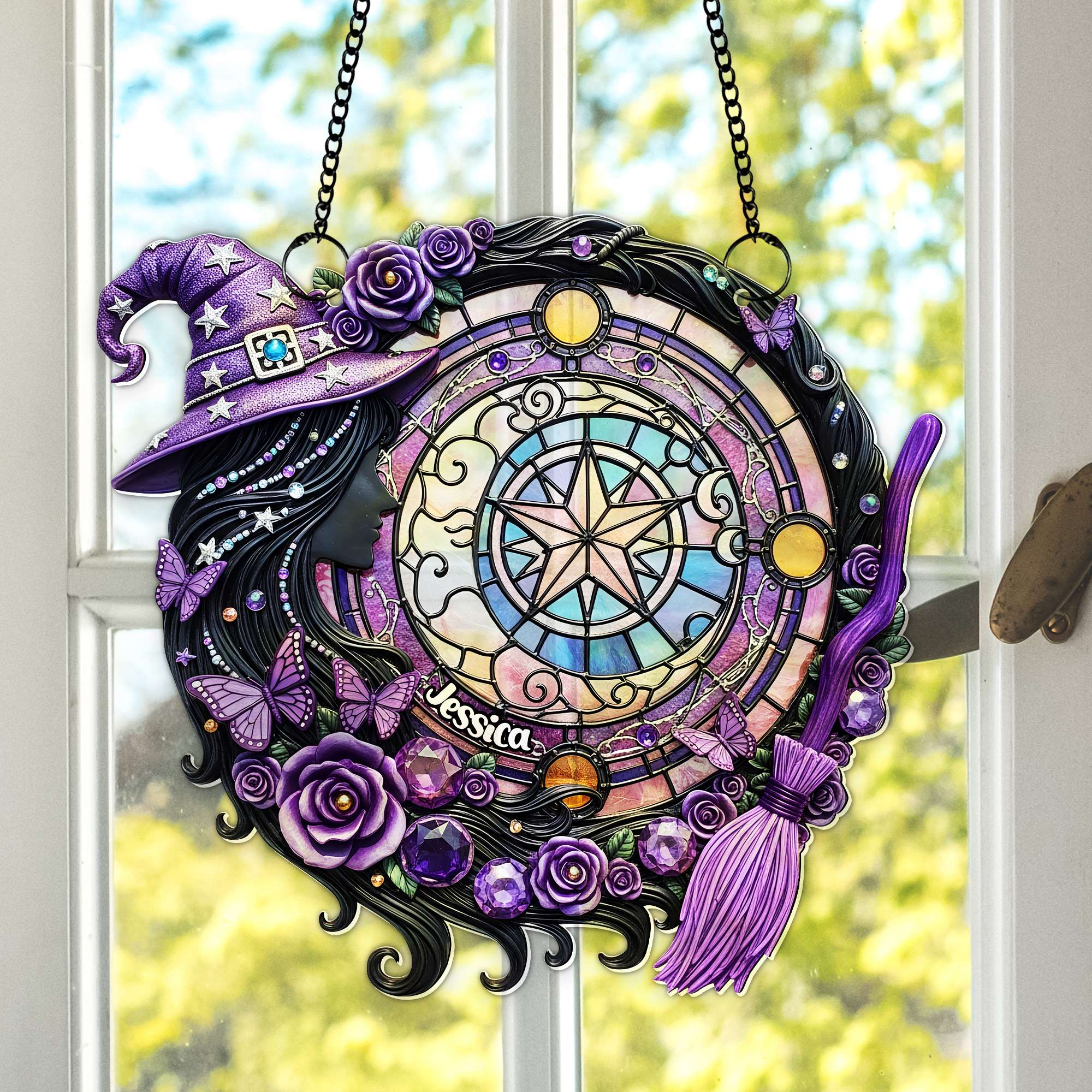 Embrace Magic: Customizable Mystical Witch Suncatcher - Perfect Gift for Witch Lovers Ornament PopCulturePrints