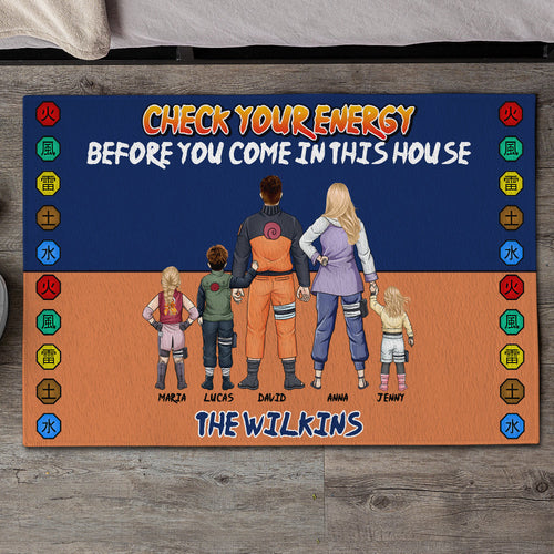 Custom Anime Family Doormat - Check Your Energy Doormat PopCulturePrints