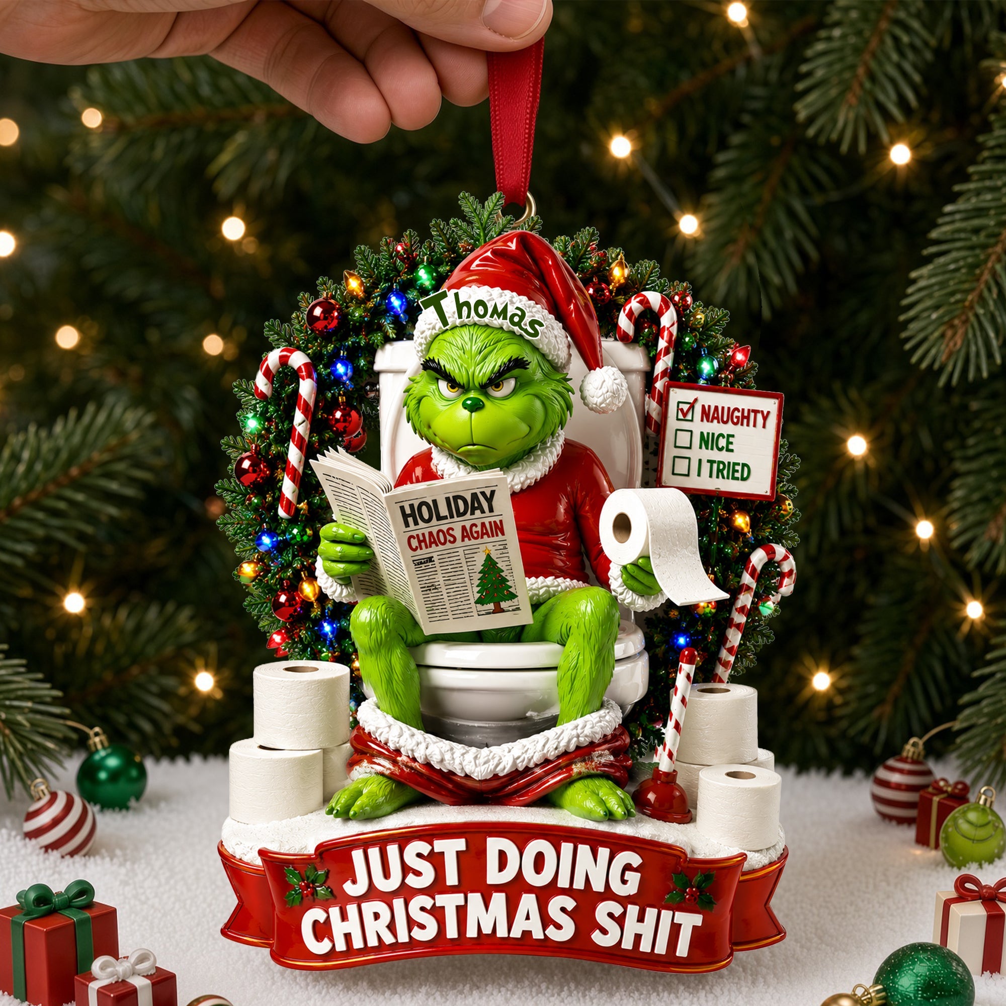 Just Doing Christmas Sh*t - Hilarious Character Bathroom Ornament - Personalized Gift Ornament PopCulturePrints