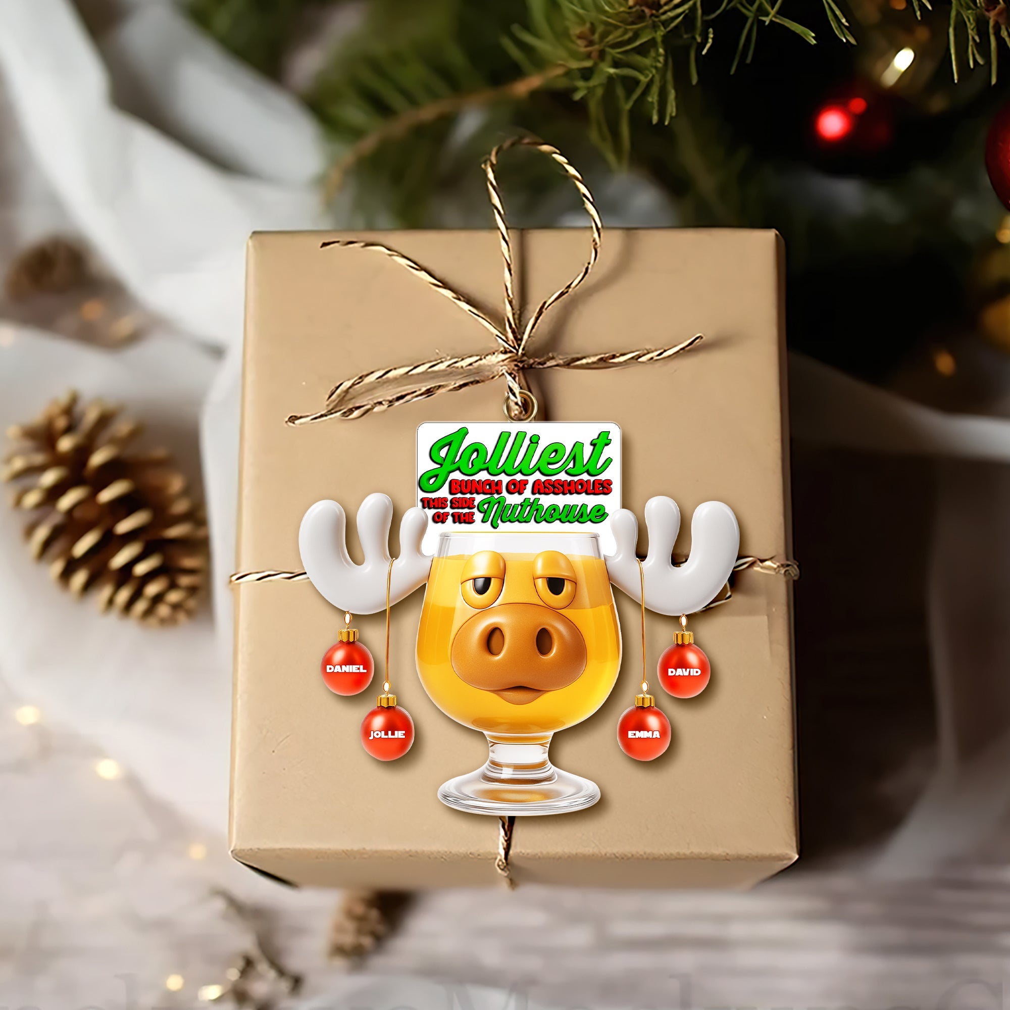 Jolliest Bunch of Assholes - Personalized Christmas Moose Ornament for Family & Friends Ornament PopCulturePrints