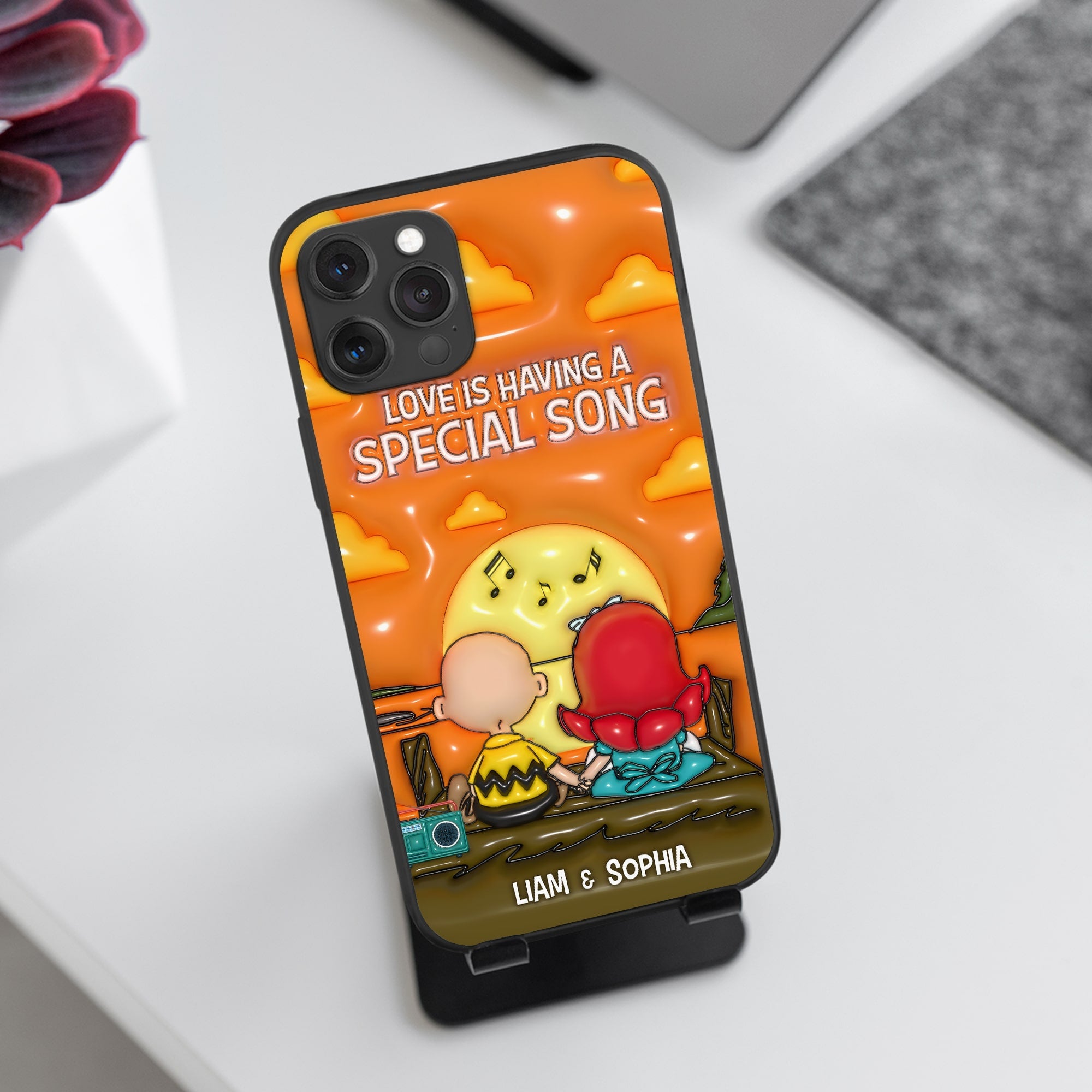 Personalized Cartoon Couple Sunset Phone Case - Custom Names