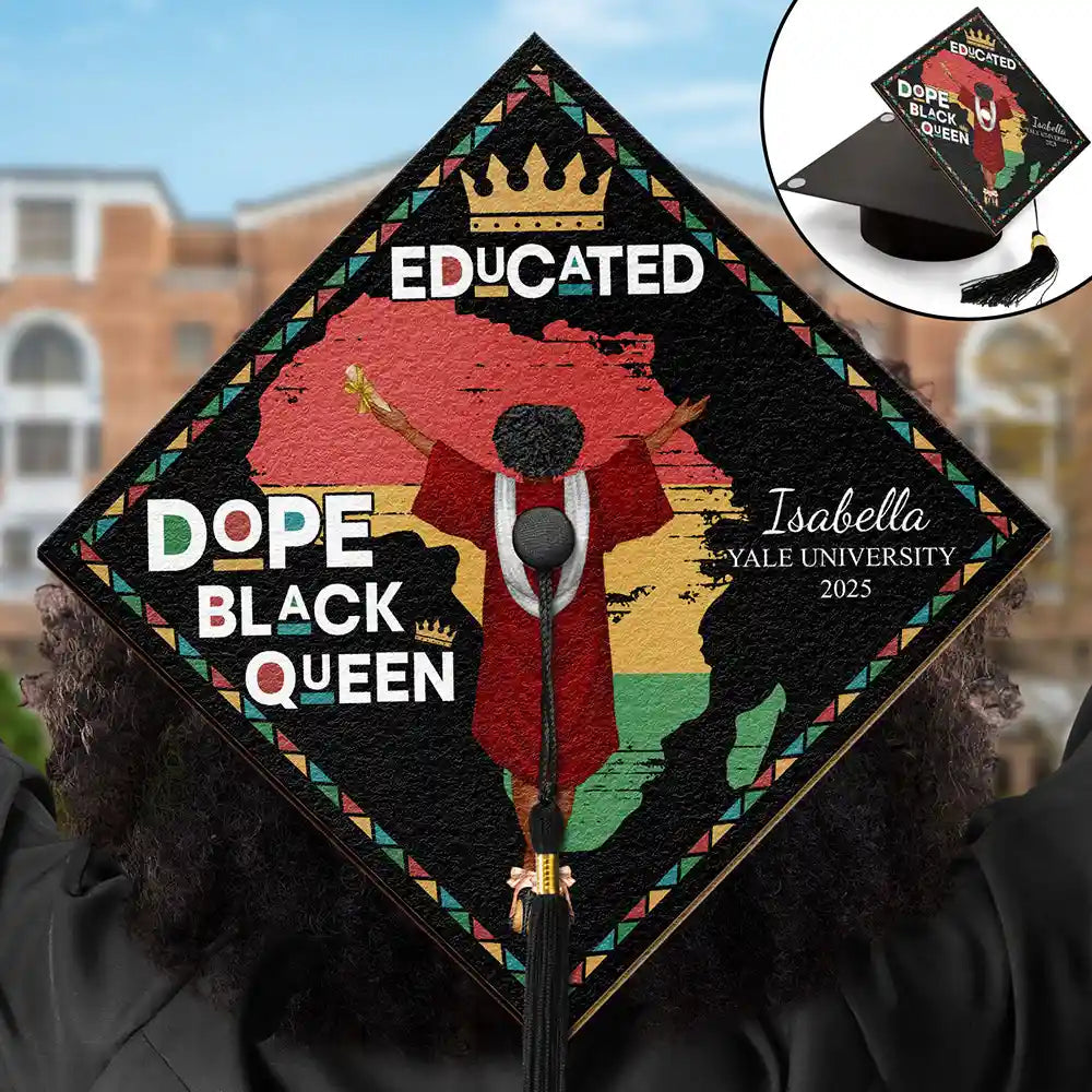 Celebrate Your Achievement - Dope Black King Queen - Personalized Graduation Cap Topper Graduation Cap Topper PopCulturePrints