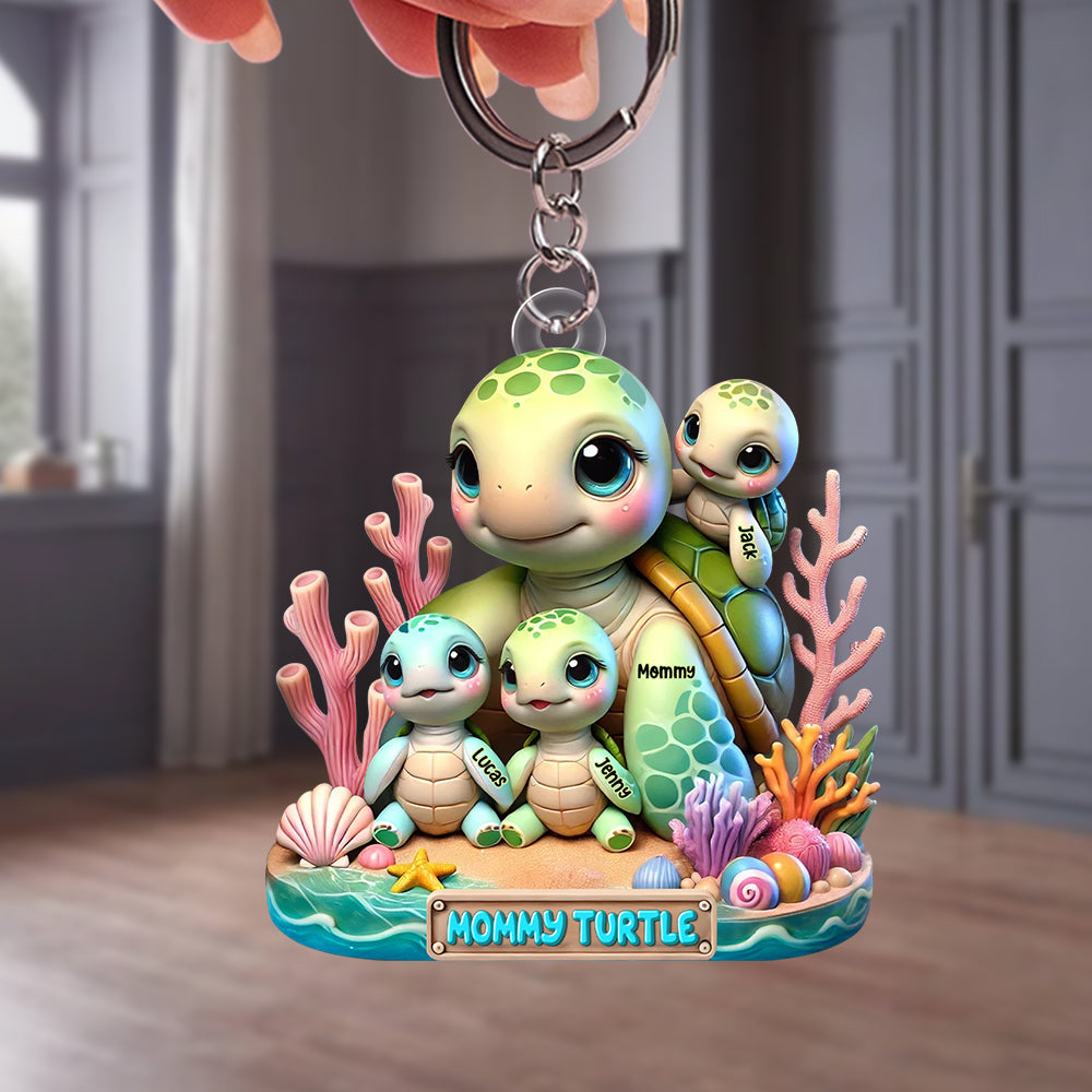 “Celebrate Love With Mommy Turtle” - Personalized Keychain for Moms and Grandmas Keychains PopCulturePrints