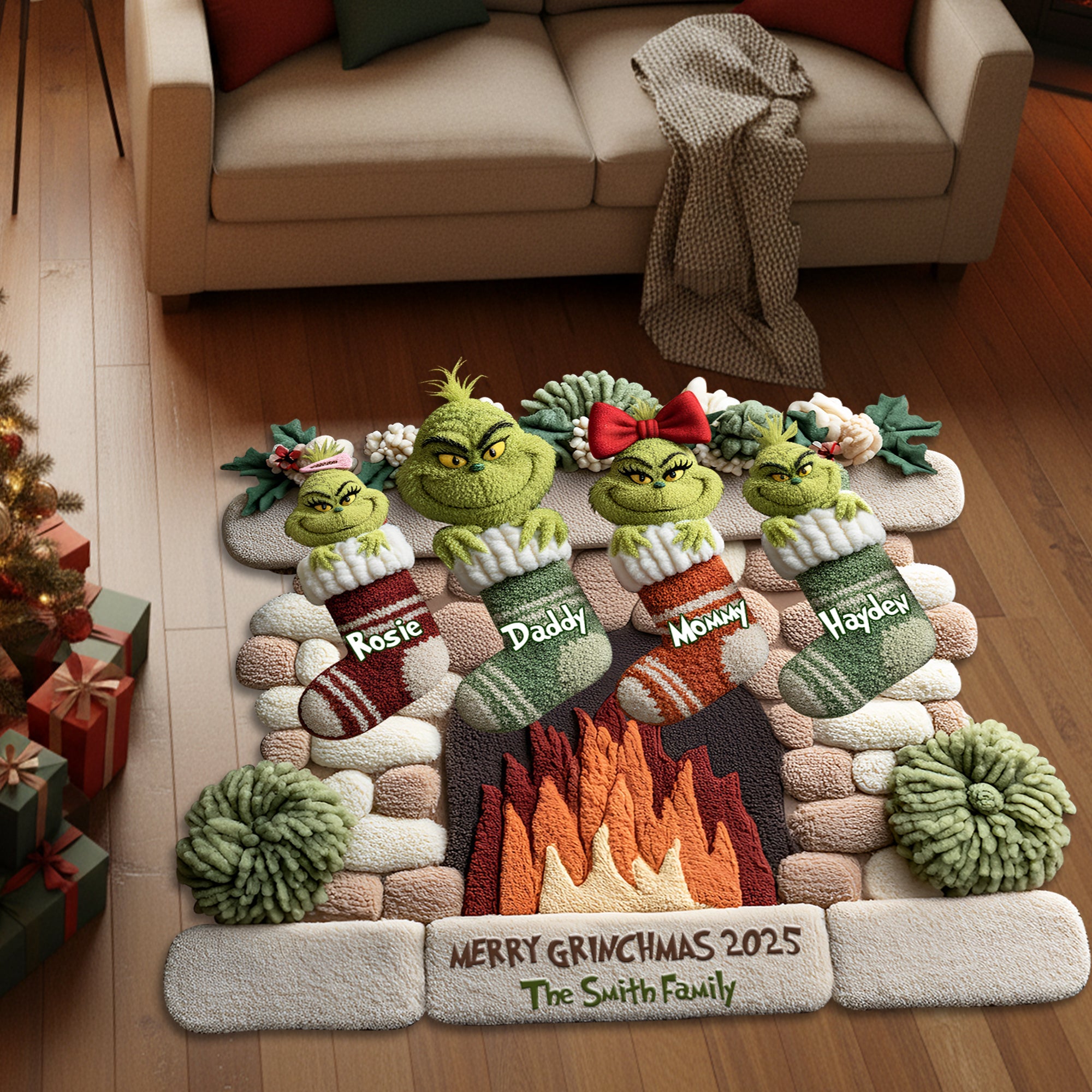 Merry Grinchmas Family Door Mat - Personalized Holiday Gift for Families Doormat PopCulturePrints
