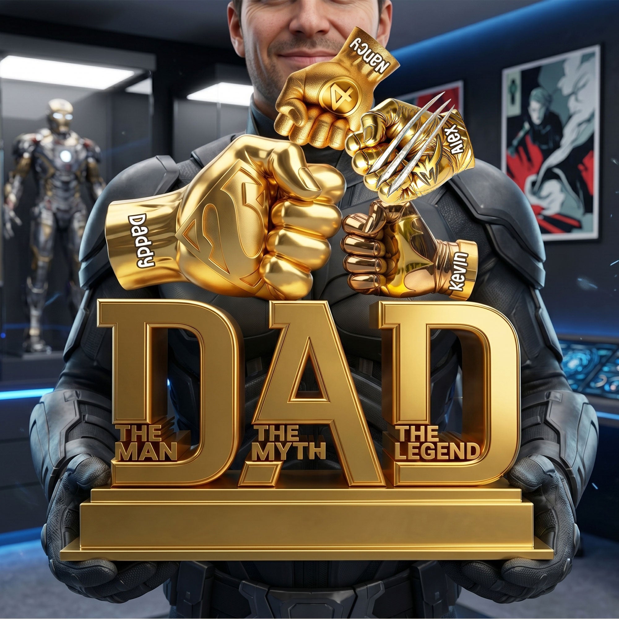 “The Man, The Myth, The Legend” - Power Fist Acrylic Plaque - Personalized Gift for Dads Shaped Plaques PopCulturePrints