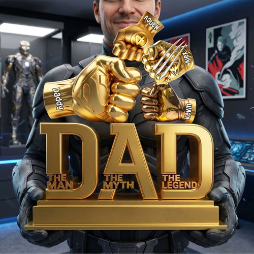“The Man, The Myth, The Legend” - Power Fist Acrylic Plaque - Personalized Gift for Dads Shaped Plaques PopCulturePrints