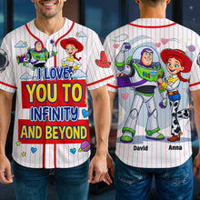 Load image into Gallery viewer, I Love You to Infinity and Beyond - Personalized Couple Baseball Jersey
