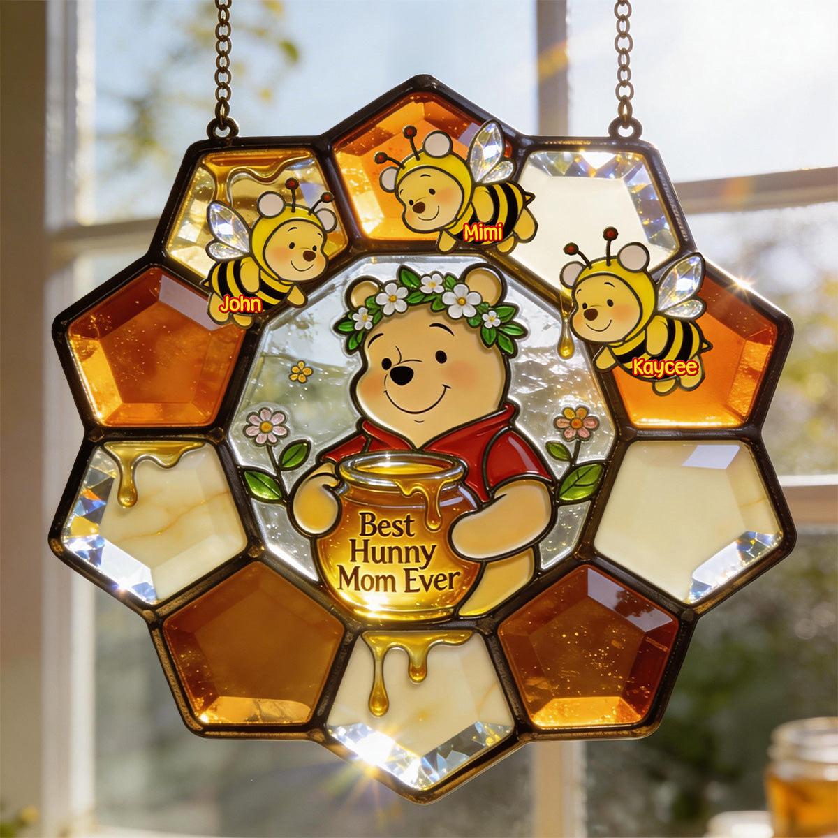Best Hunny Mom Suncatcher - Personalized Gift for Mom, Grandma, and Loved Ones Ornament PopCulturePrints