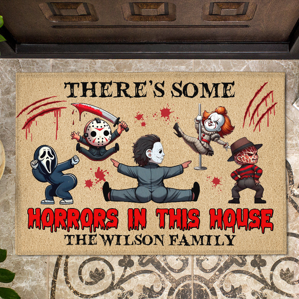 Personalized Funny Horror Movie Character Doormat - Horrors In This House