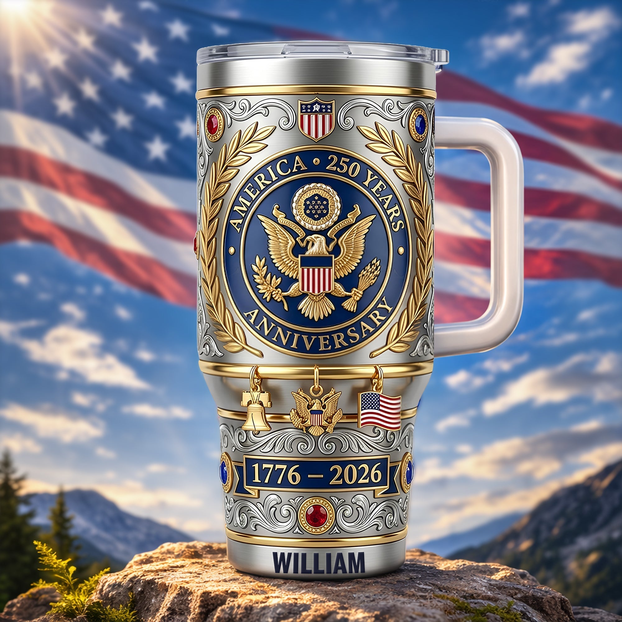 Celebrate Freedom: USA 250th Anniversary 40oz Tumbler - Personalized Gift for Patriots Tumbler Cup PopCulturePrints