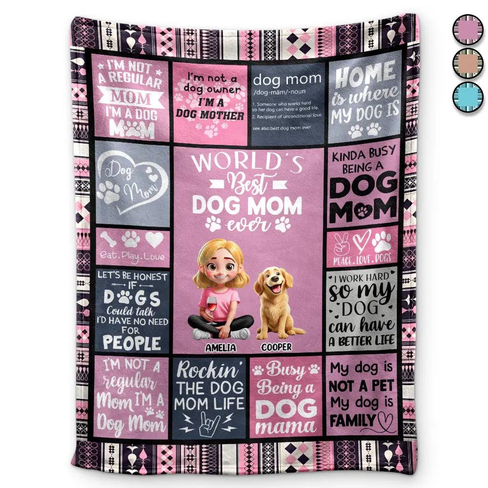 World's Best Dog Mom Ever - Personalized 3D Effect Fleece Blanket | Unique Gift for Dog Lovers, Moms, and Grandmas Fleece Blanket PopCulturePrints