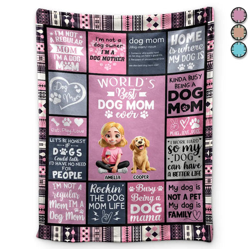 World's Best Dog Mom Ever - Personalized 3D Effect Fleece Blanket | Unique Gift for Dog Lovers, Moms, and Grandmas Fleece Blanket PopCulturePrints