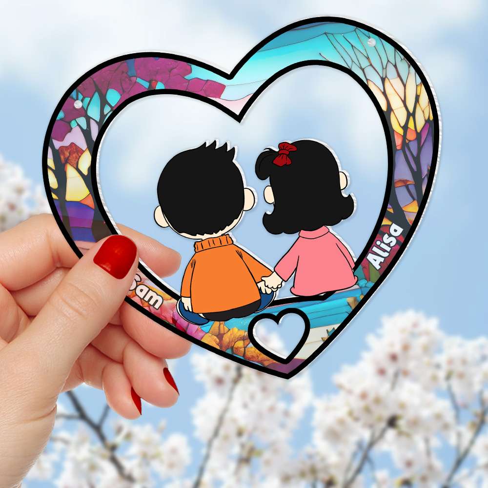 Personalized Heart Suncatcher Ornament for Couples Suncatcher PopCulturePrints