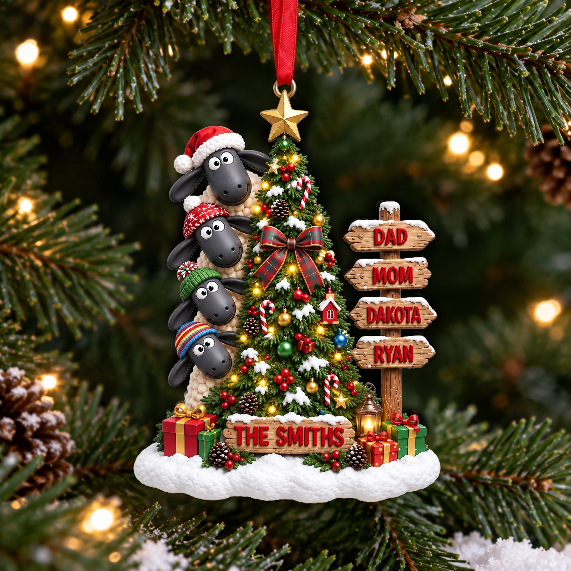 “Celebrate Family Joy with Our Lovely Sheep Family Ornament” - Personalized Christmas Gift for Family
