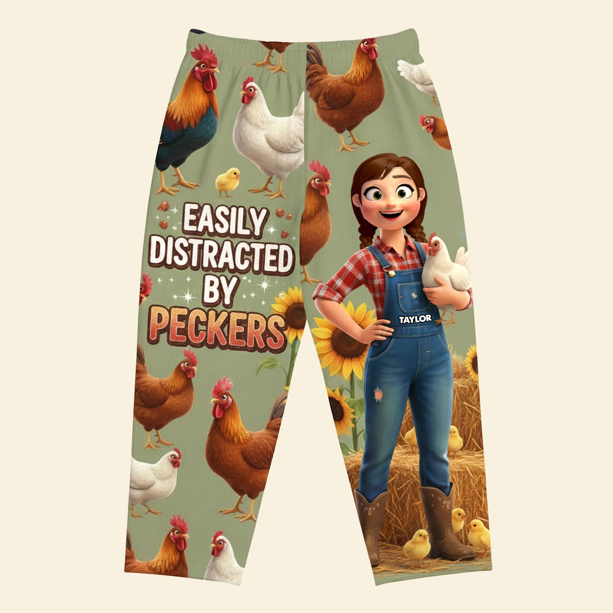 Easily Distracted by Peckers - Personalized Farm Chicken Pajama Pants Pajama Pant PopCulturePrints
