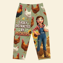 Load image into Gallery viewer, Easily Distracted by Peckers - Personalized Farm Chicken Pajama Pants Pajama Pant PopCulturePrints
