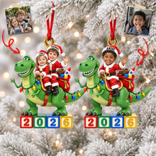 Load image into Gallery viewer, Celebrate with a Roar: Custom Photo Dinosaur Kid Ornament - Personalized Gifts for Christmas Ornament PopCulturePrints
