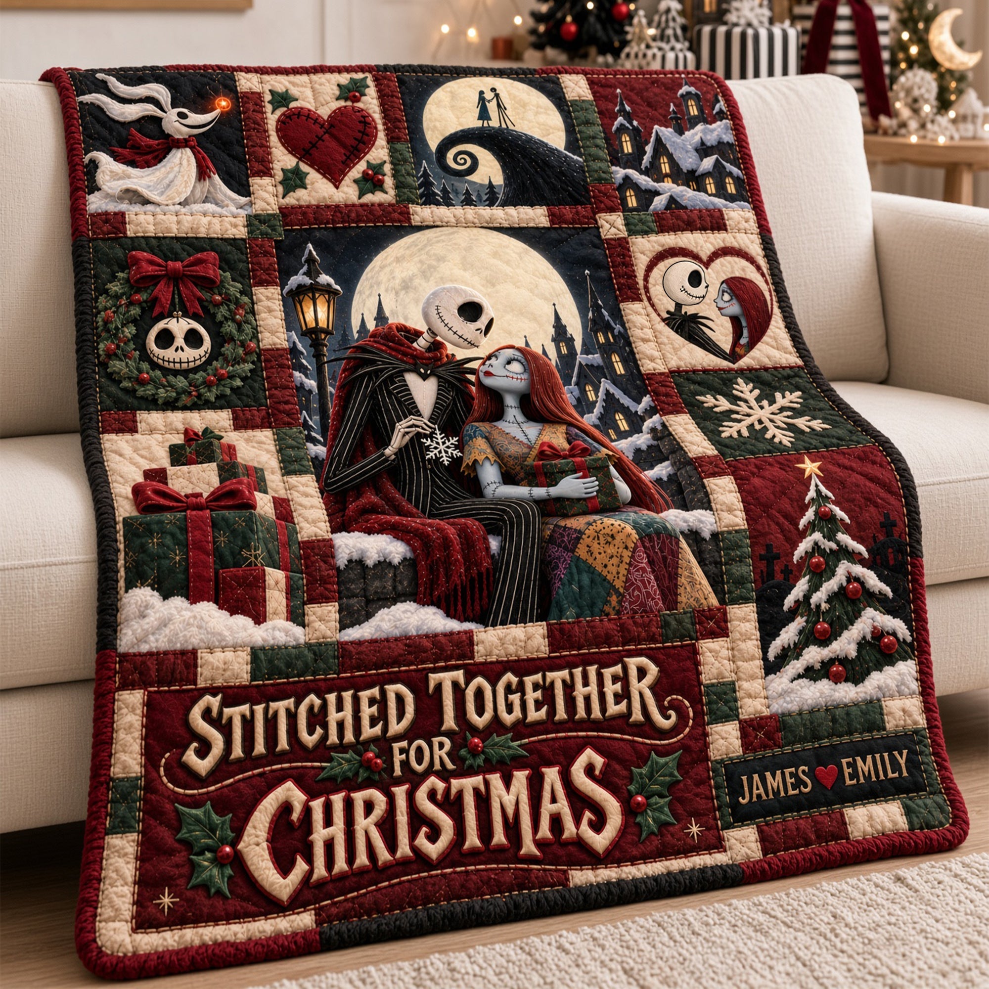 Stitched Together Christmas Blanket - Personalized Gifts For Couples 05HALU061026 Blanket PopCulturePrints