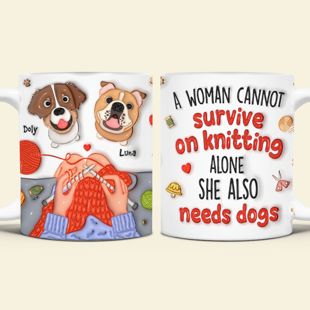 Personalized Knitting Dog Lover Coffee Mug - Cute Inflated Effect