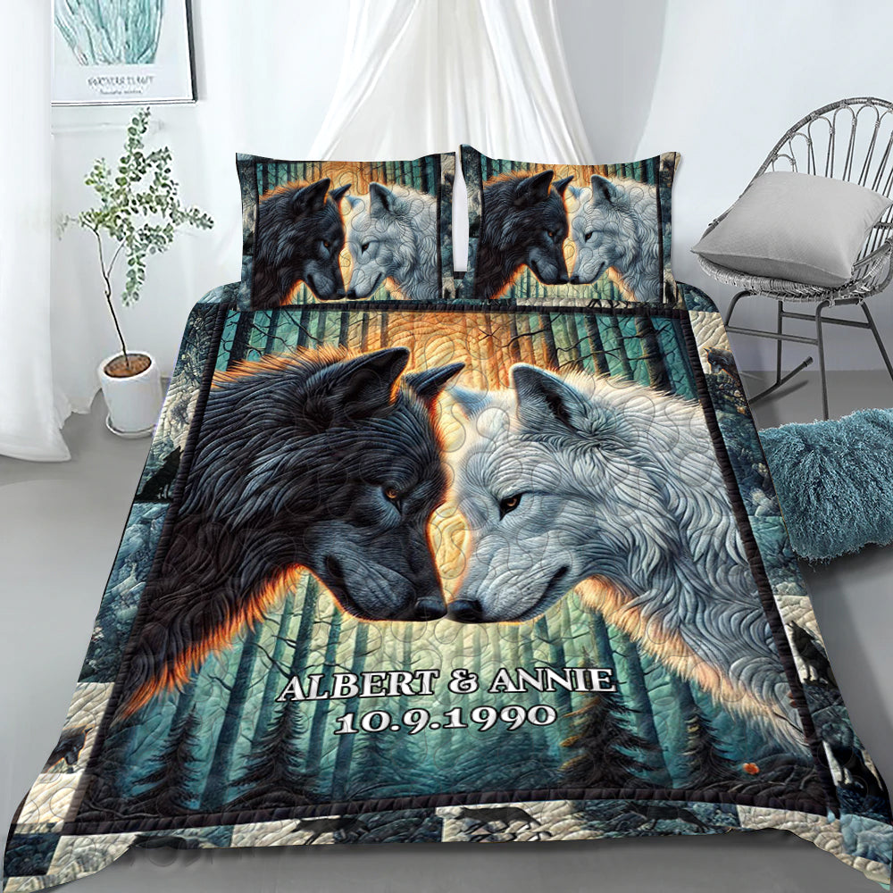 Personalized Wolf Couple Quilt Bed Set Blanket PopCulturePrints