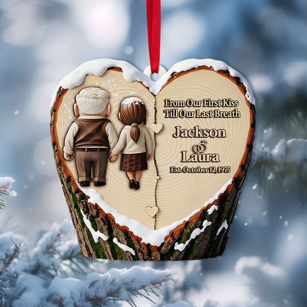 From Our First Kiss Till Our Last Breath - Holding Hands Old Couple Ornament - Personalized Christmas Anniversary Gift for Couples Ornament PopCulturePrints