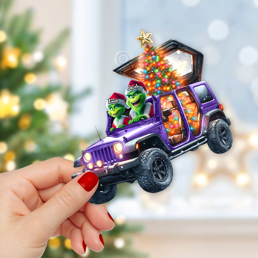 Custom Couple Christmas Ornament - Festive Jeep Design