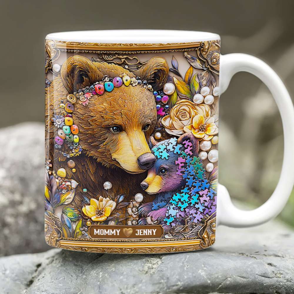 “A Mother's Love is Unconditional” - Personalized Autism Mama Bear Coffee Mug - Gift for Mom, Grandma, and Special Moms Coffee Mug PopCulturePrints