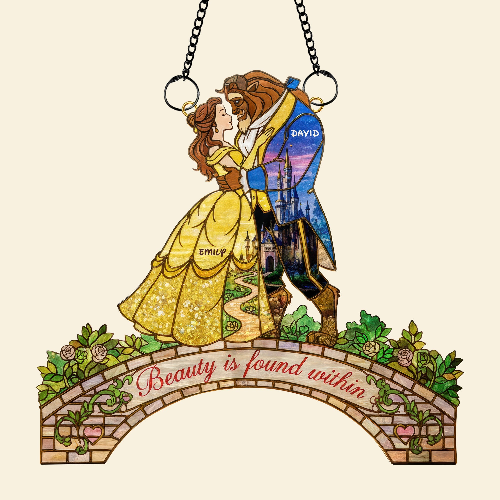"Beauty is found within" - Romantic Couple Suncatcher Ornament - Personalized Gift for Couples, Friends, and Loved Ones Ornament PopCulturePrints