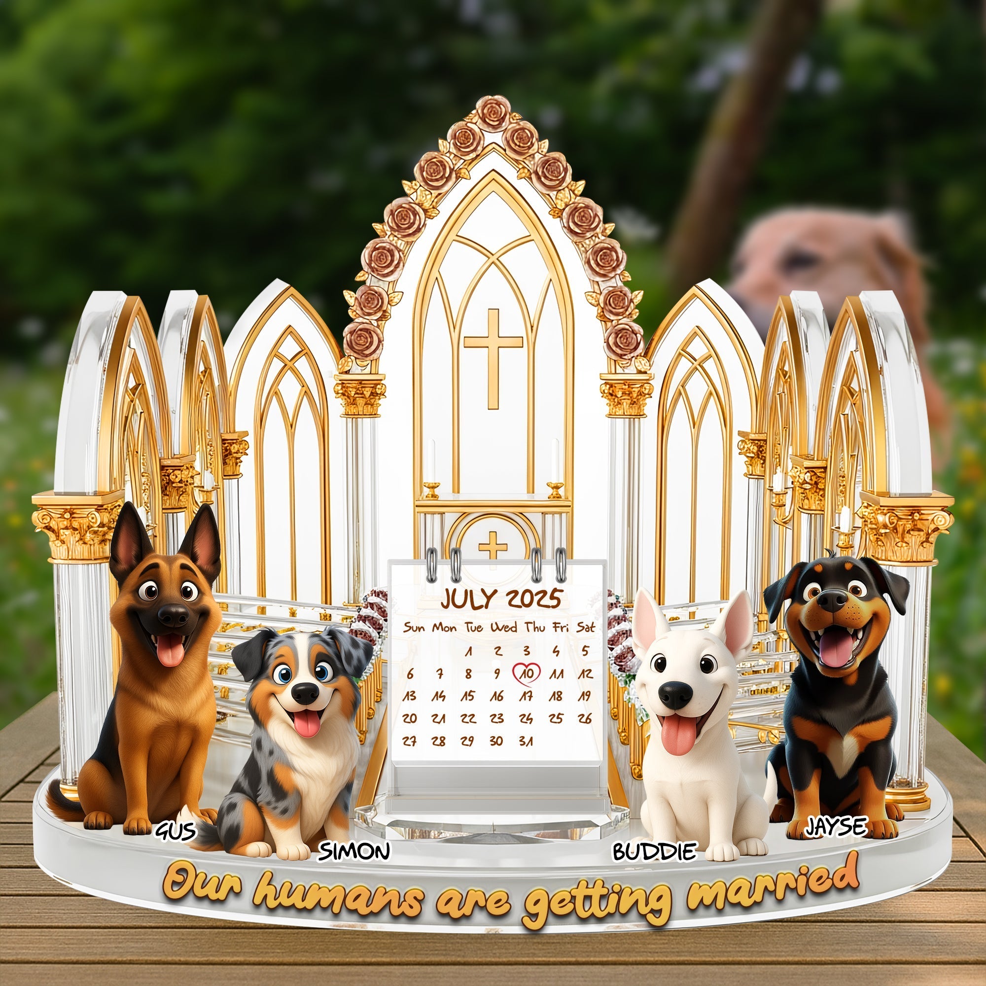 Our Humans Are Getting Married - Personalized Engagement Acrylic Plaque for Dog Lovers Shaped Plaques PopCulturePrints