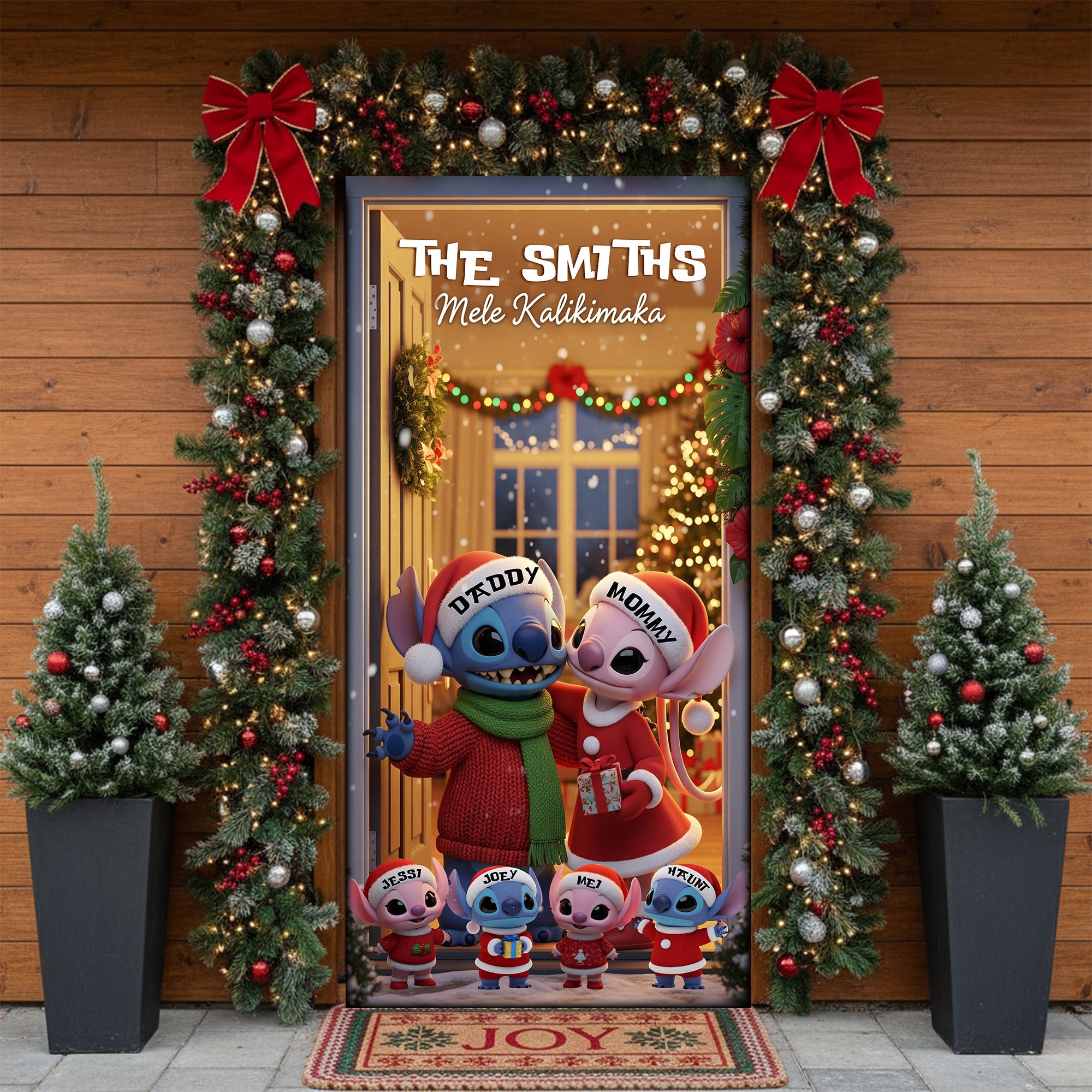 “Celebrate Family Love with a Personal Touch” - Blue Alien Family Door Cover - Customizable Gift for Families Door Covers PopCulturePrints