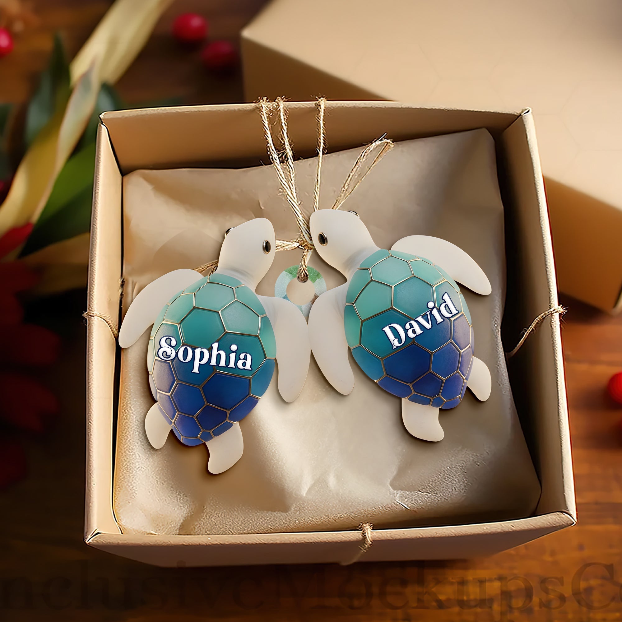 Ocean Turtle Ornament - Personalized Couple Gifts for Lovebirds Ornament PopCulturePrints