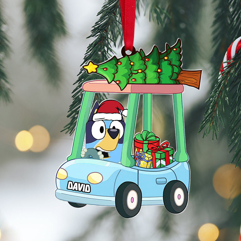 Personalized Kids' Christmas Car Ornament with Cartoon Dog Character