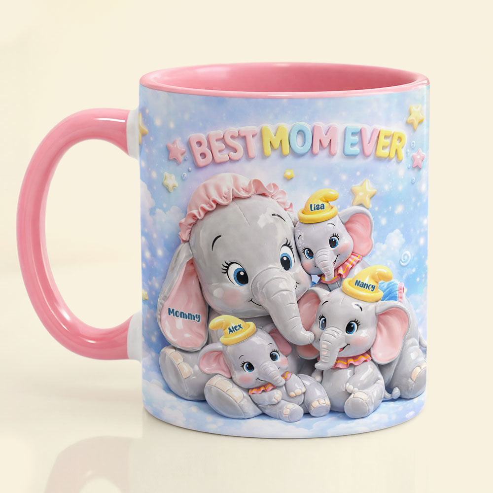 Best Mom Ever - Personalized Elephant Mom And Kids Coffee Mug - Perfect Gift For Mom, Grandma & More! Coffee Mug PopCulturePrints