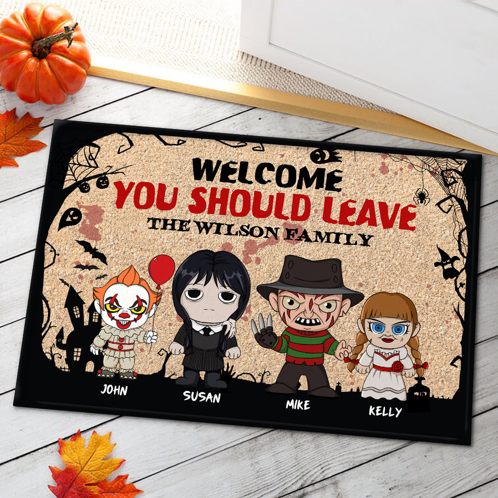 Personalized Horror Family Doormat - Welcome, You Should Leave Doormat PopCulturePrints