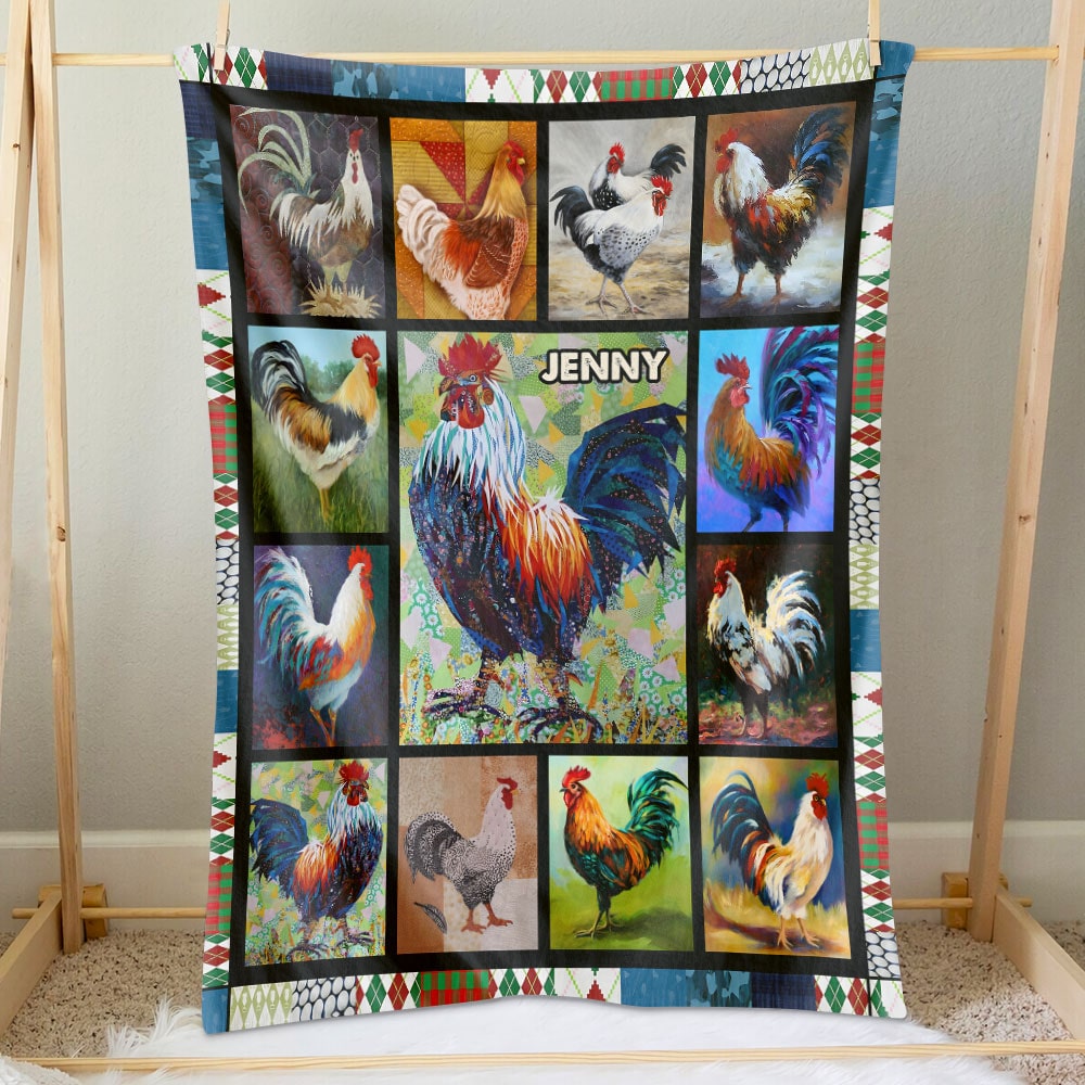 Personalized Chicken Lover Blanket - Custom Rooster Art Blanket PopCulturePrints