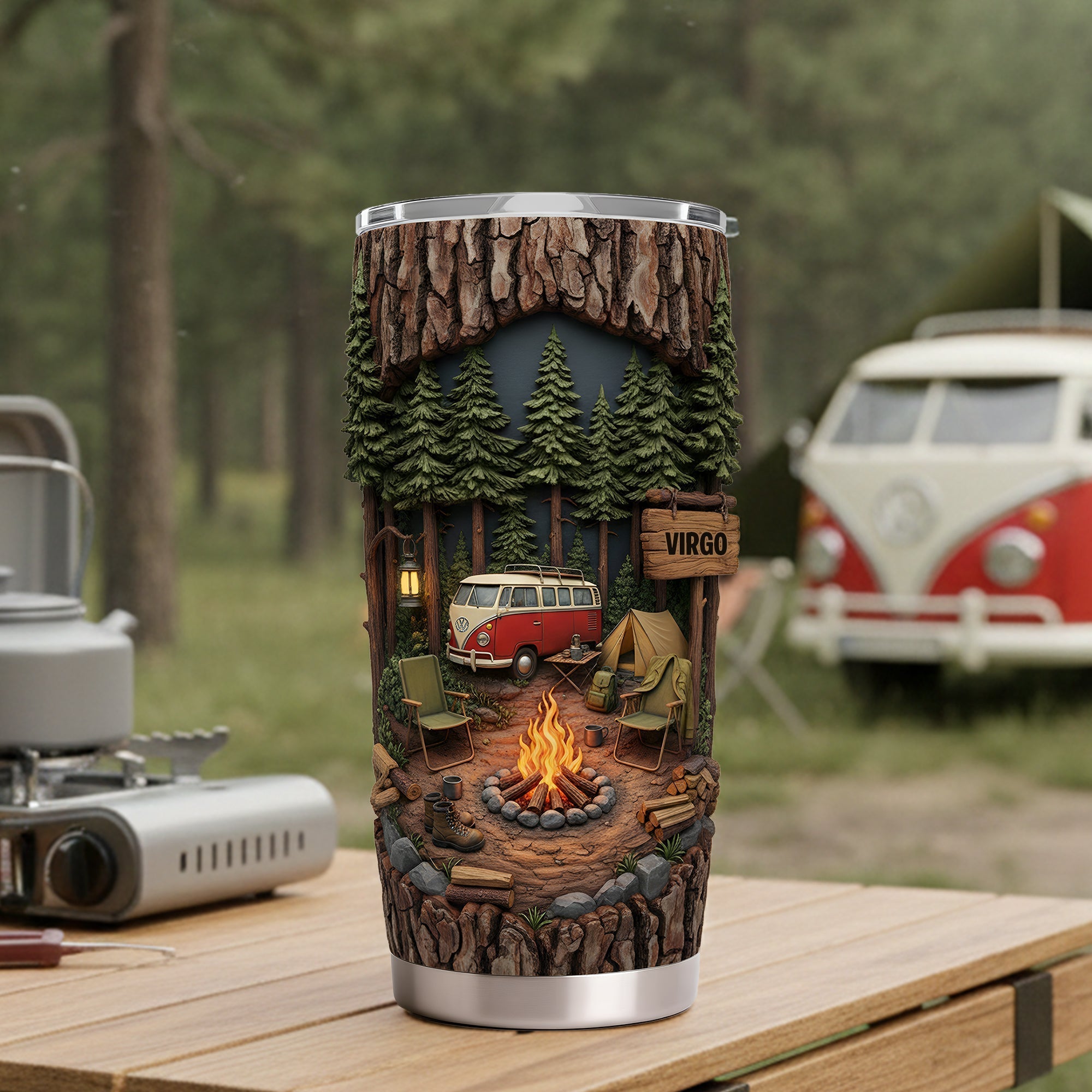 "Embrace the Great Outdoors" - Campfire Adventure 20oz Tumbler - Personalized Gift for Camping Lovers Tumbler Cup PopCulturePrints