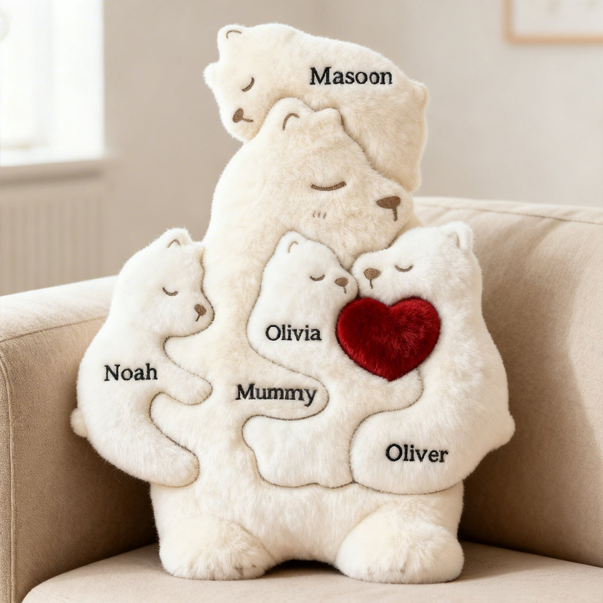 “Hugs of Love” – Nurturing Bear Mom Custom Shape Pillow - Personalized Gift for Mom, Grandma & Loved Ones Pillow PopCulturePrints