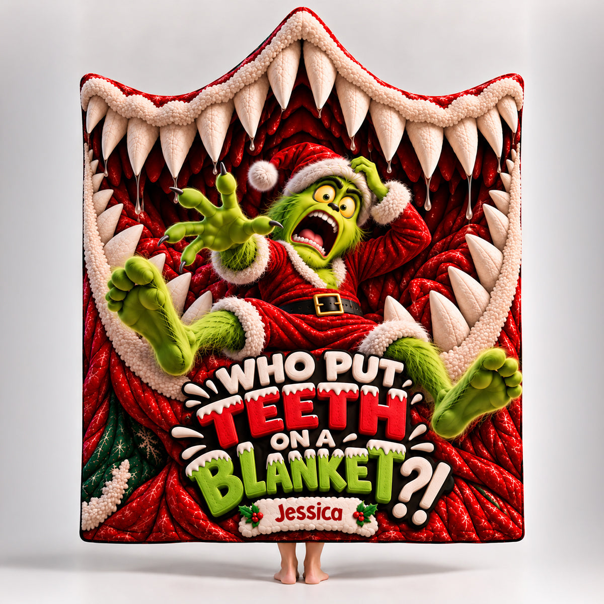 Who Put Teeth On A Blanket?! - Personalized Wearable Blanket Hoodie for Christmas