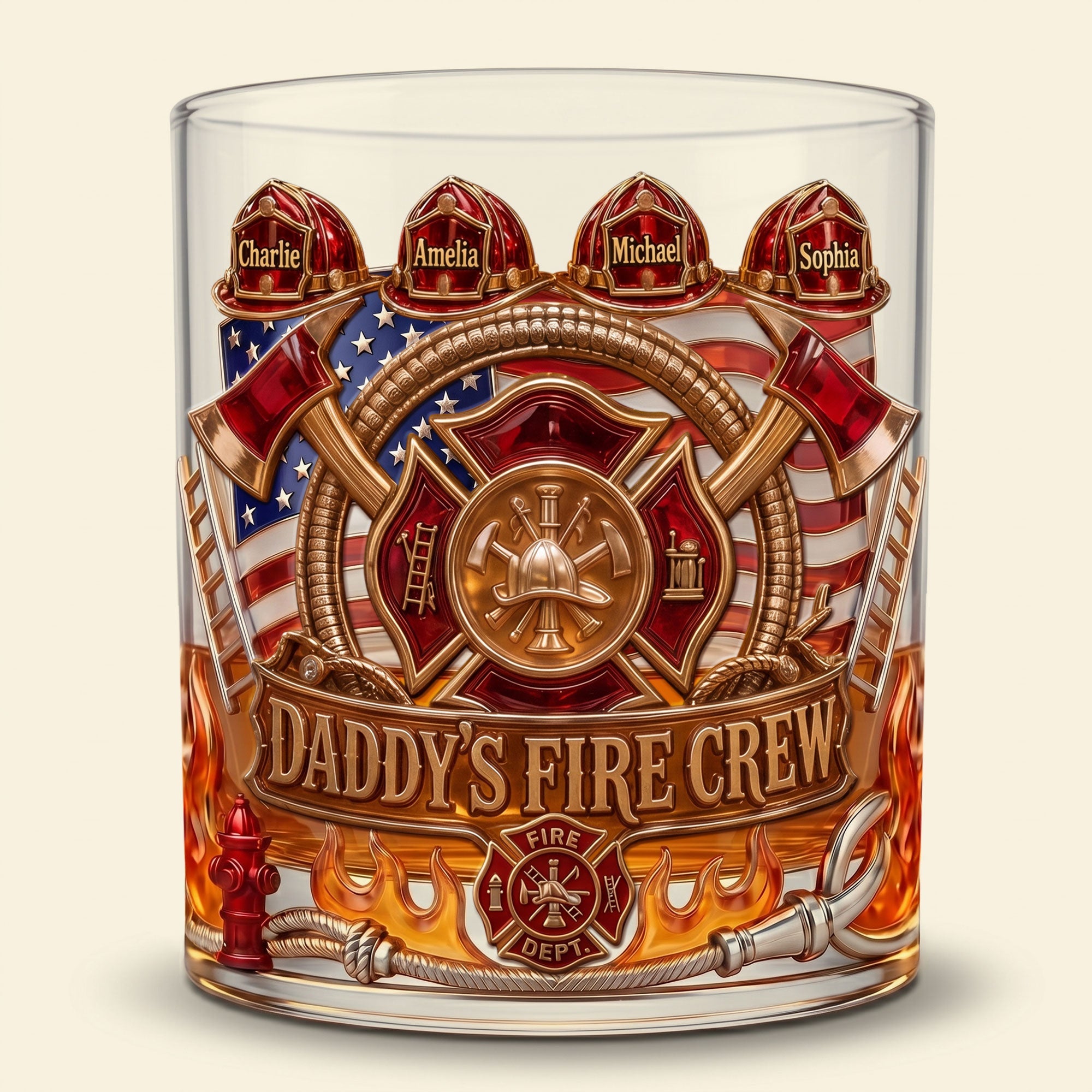 “Together We Stand, United We Sip” - Firefighter Daddy’s Crew Glass Mug Personalized Gift for Dads & Grandpas Glass PopCulturePrints