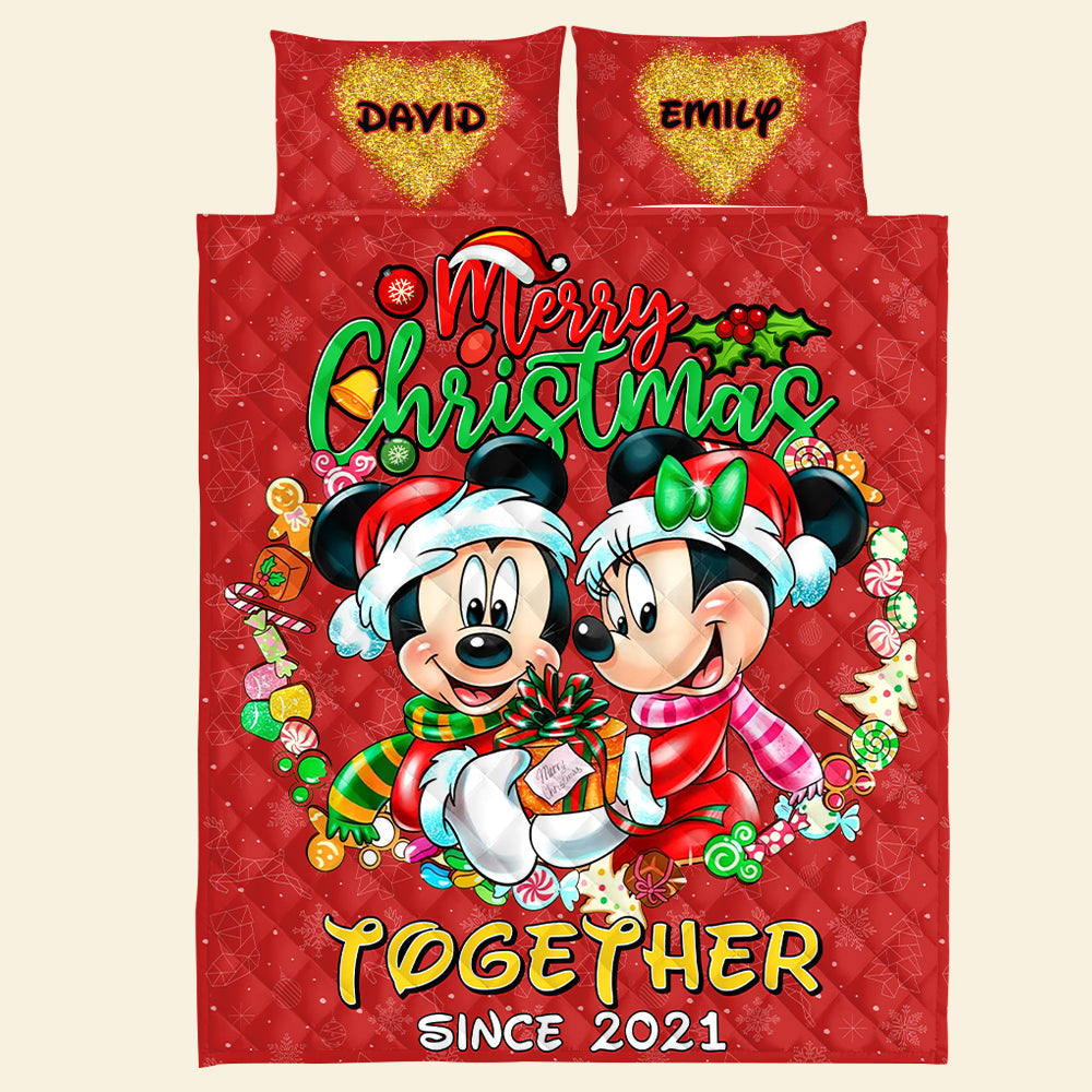 Personalized Christmas Quilt Bed Set for Couples - Valentine's Day Gifts Blanket PopCulturePrints