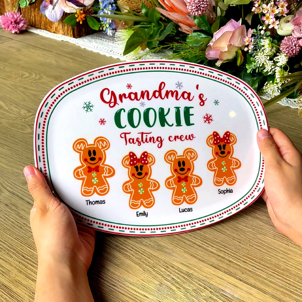 Personalized Grandma's Cookie Tasting Crew Plate - Custom Gingerbread Grandkids Christmas Gift