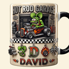 Load image into Gallery viewer, “Rev Up Your Spirit!” - Cute Alphabet Christmas Fun Rat Fink Accent Mug - Personalized Gift for Hot Rod Lovers
